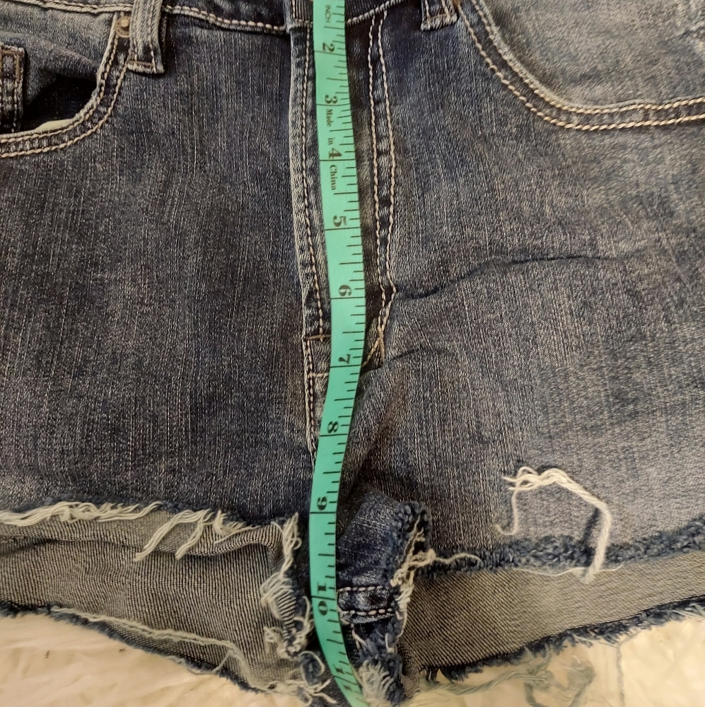 Y2K High Waisted Denim Mom Shorts 32 Festival Western Cowgirl Boho Frayed Hem - Picture 8 of 10
